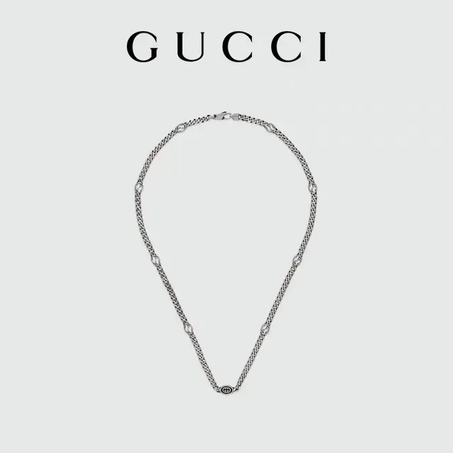 Gucci GG Marmont Silver Curb Chain Interlocking G Medallions Necklace 2