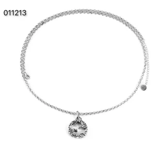 Gucci GG Marmont Silver Double-G Interlocking Pendant Textured Laurel Wreath Border Necklace
