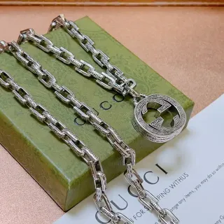Gucci GG Marmont Silver Ornate Engraved Pendant Necklace