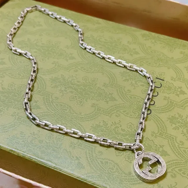 Gucci GG Marmont Silver Ornate Engraved Pendant Necklace 9