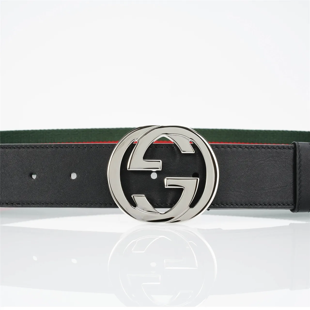 Gucci GG Marmont Web Stripe Black Green Red Leather Belt 8