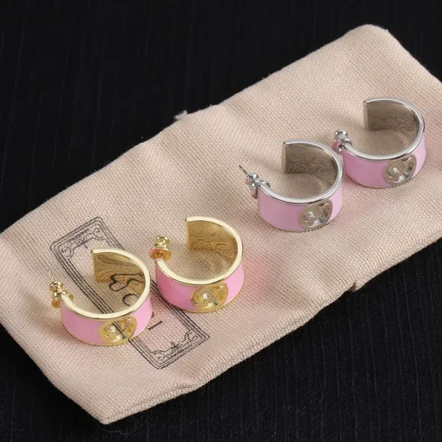 Gucci GG Marmont White Pink Hinged Hoop Enamel-Coated Earrings 3