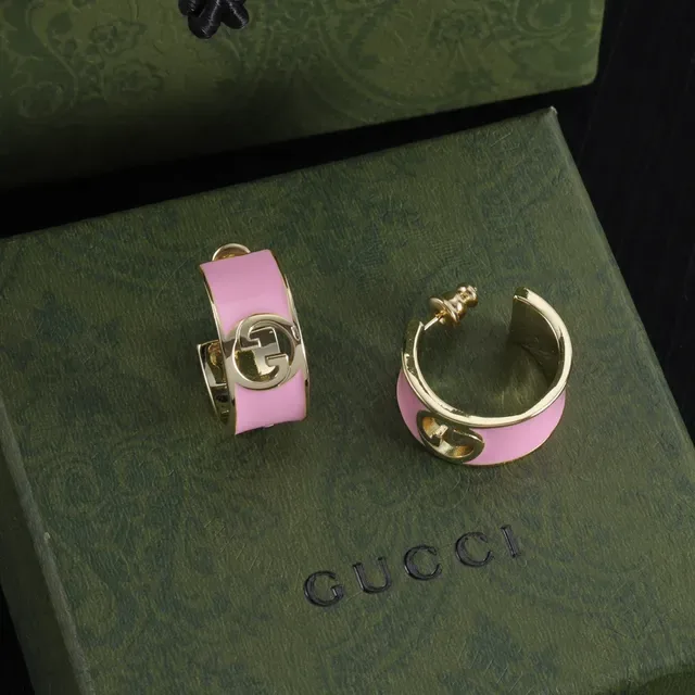 Gucci GG Marmont White Pink Hinged Hoop Enamel-Coated Earrings 5