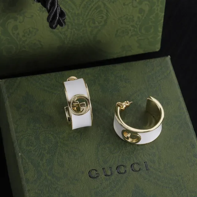 Gucci GG Marmont White Pink Hinged Hoop Enamel-Coated Earrings 7