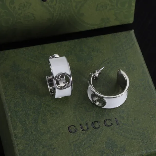Gucci GG Marmont White Pink Hinged Hoop Enamel-Coated Earrings 8