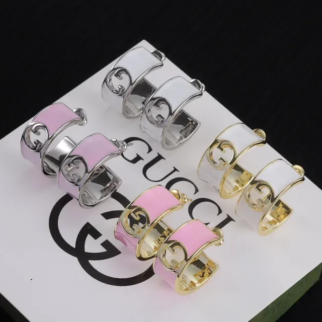 Gucci GG Marmont White Pink Hinged Hoop Enamel-Coated Earrings 9