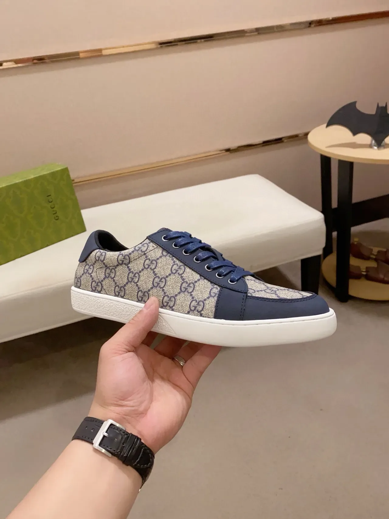 Gucci GG Monogram Canvas e Couro Navy Lifestyle Sneakers 4