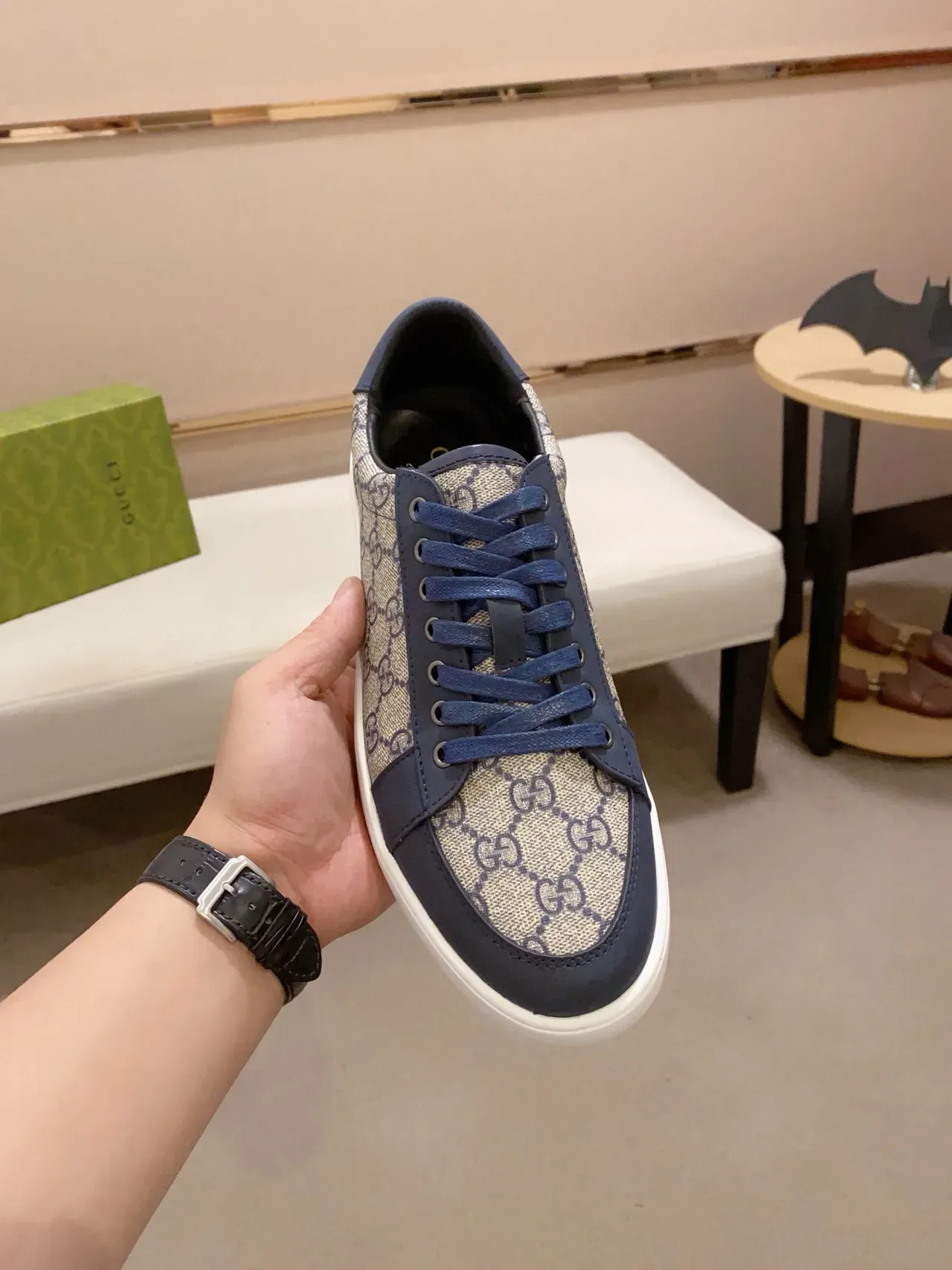 Gucci GG Monogram Canvas e Couro Navy Lifestyle Sneakers 5