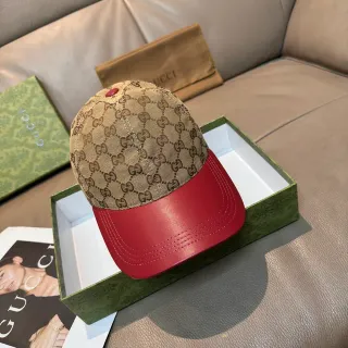 Gucci GG Monogram Canvas and Red Leather Baseball Cap
