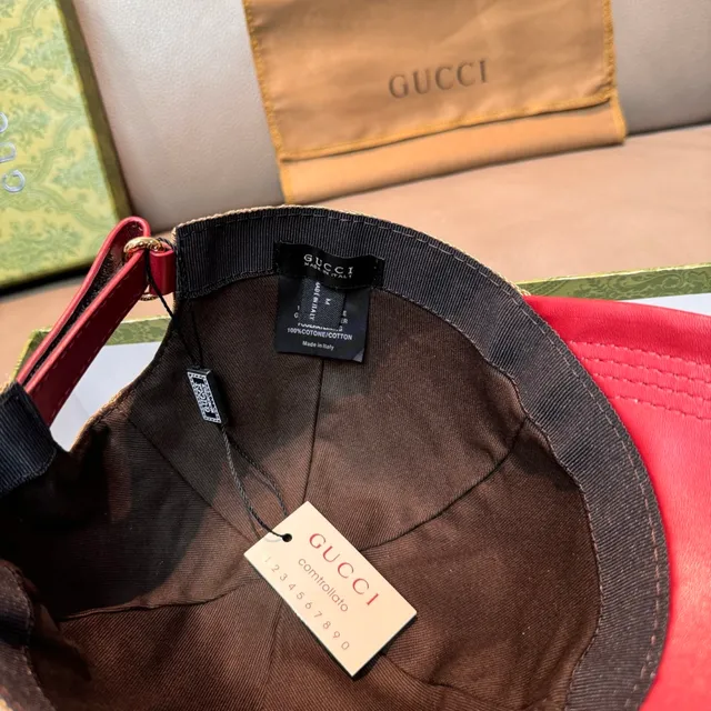 Gucci GG Monogram Canvas and Red Leather Baseball Cap 4