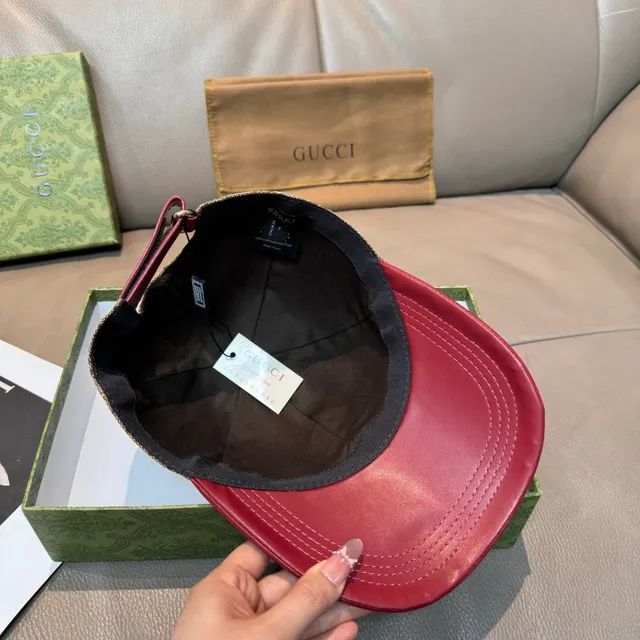 Gucci GG Monogram Canvas and Red Leather Baseball Cap 5