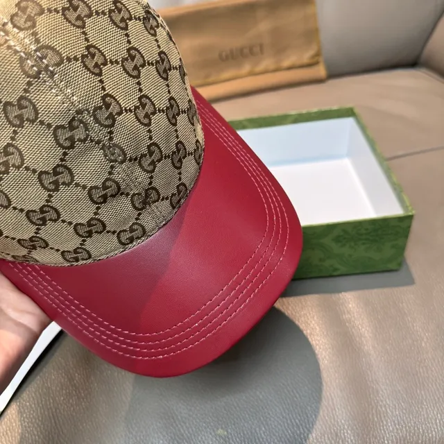 Gucci GG Monogram Canvas and Red Leather Baseball Cap 6