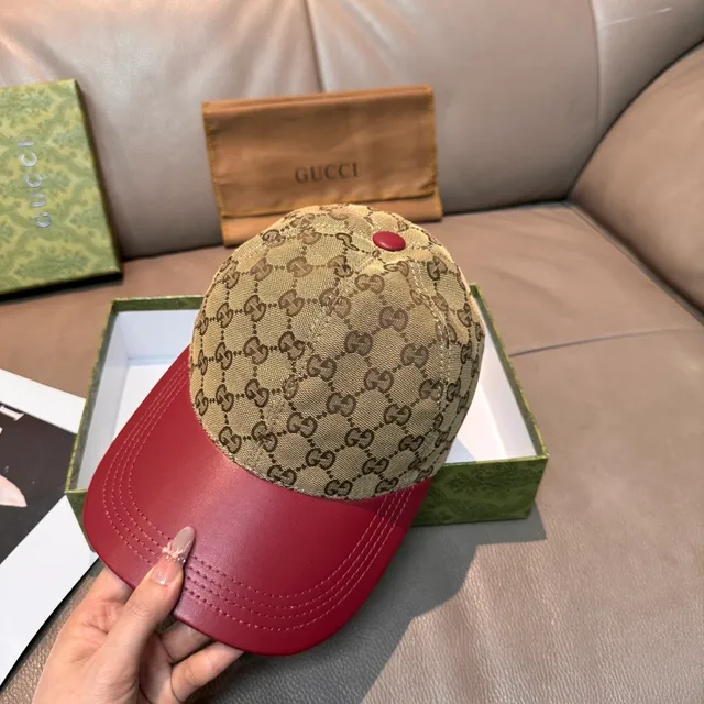 Gucci GG Monogram Canvas and Red Leather Baseball Cap 7