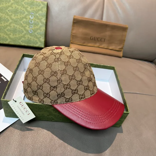 Gucci GG Monogram Canvas and Red Leather Baseball Cap 8