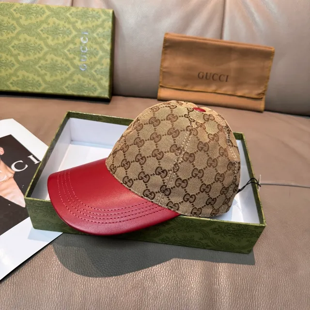 Gucci GG Monogram Canvas and Red Leather Baseball Cap 9