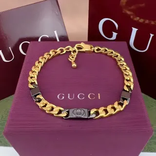 Gucci Gold Black Curb-Link Chain Metal Bracelet