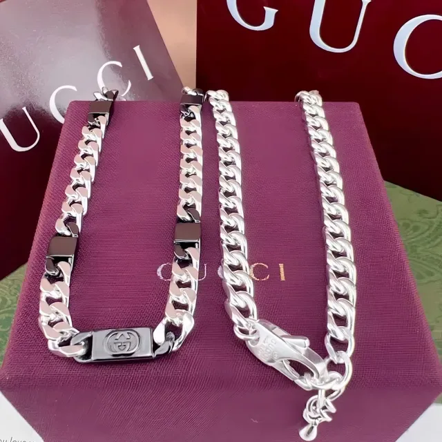 Gucci Gold Black Curb-Link Chain Metal Bracelet 6