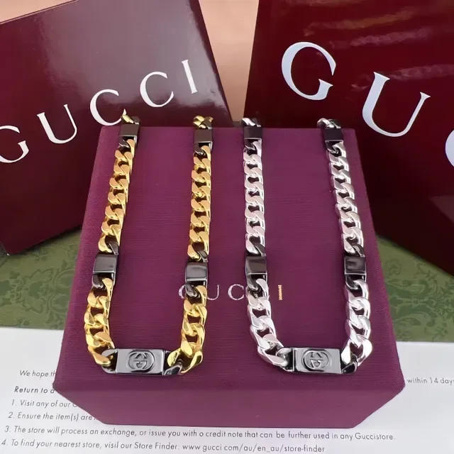 Gucci Gold Black Curb-Link Chain Metal Bracelet 7