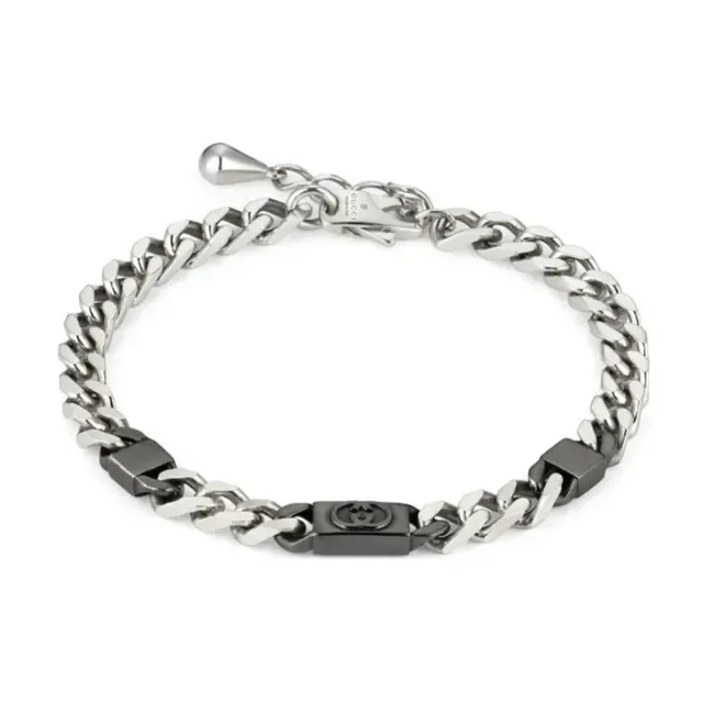 Gucci Gold Black Curb-Link Chain Metal Bracelet 8