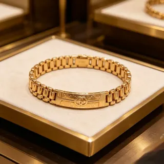 Gucci Gold Metal Interlocking G Logo Clasp Bracelet