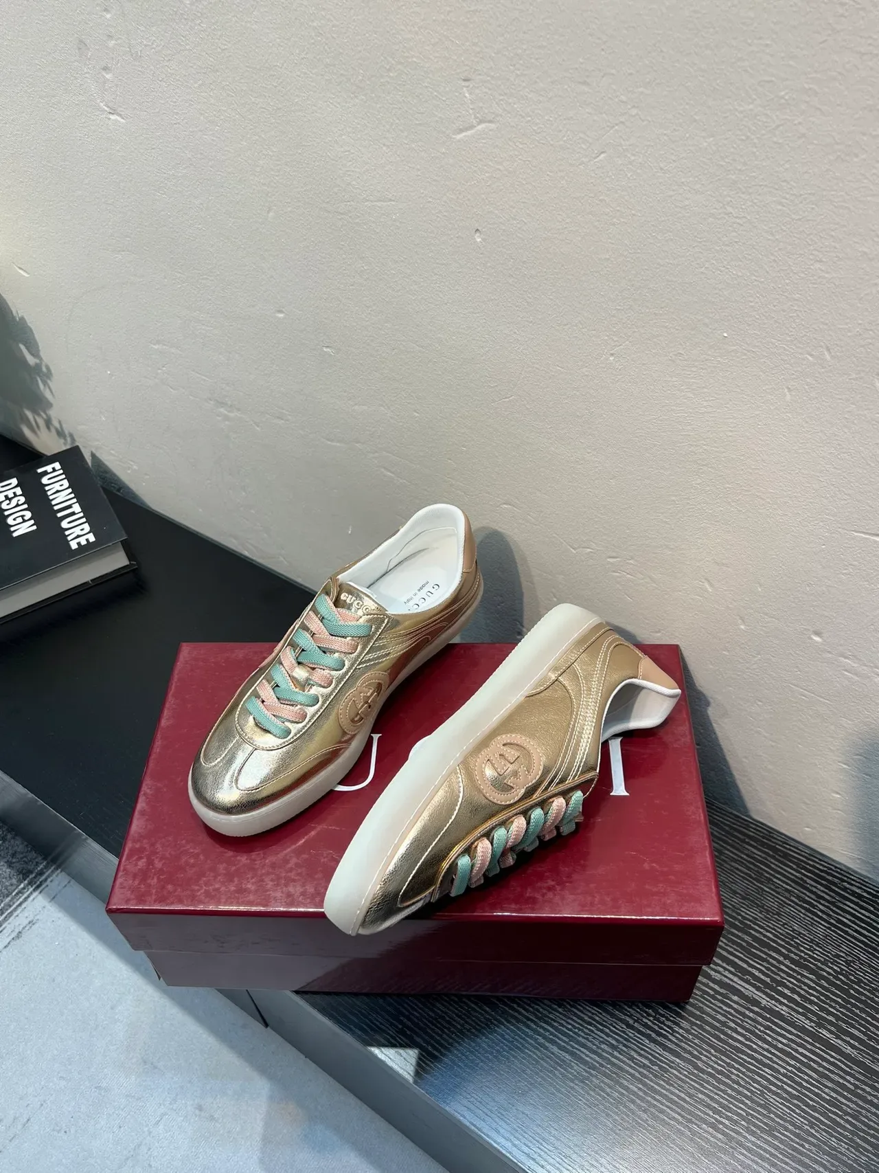 Gucci Gold Multicolor Metallic Leather Interlocking G Patch Lifestyle Sneakers 4