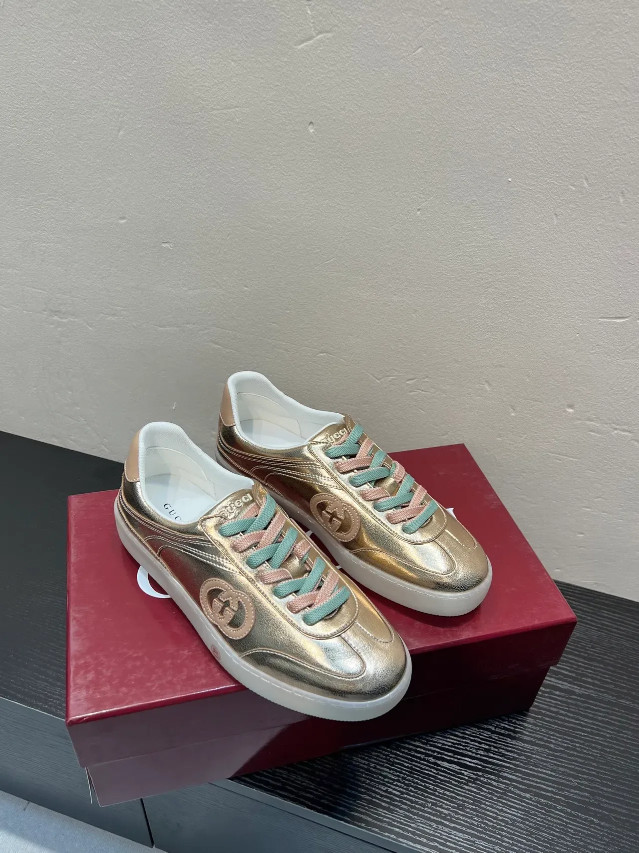 Gucci Gold Multicolor Metallic Leather Interlocking G Patch Lifestyle Sneakers 5
