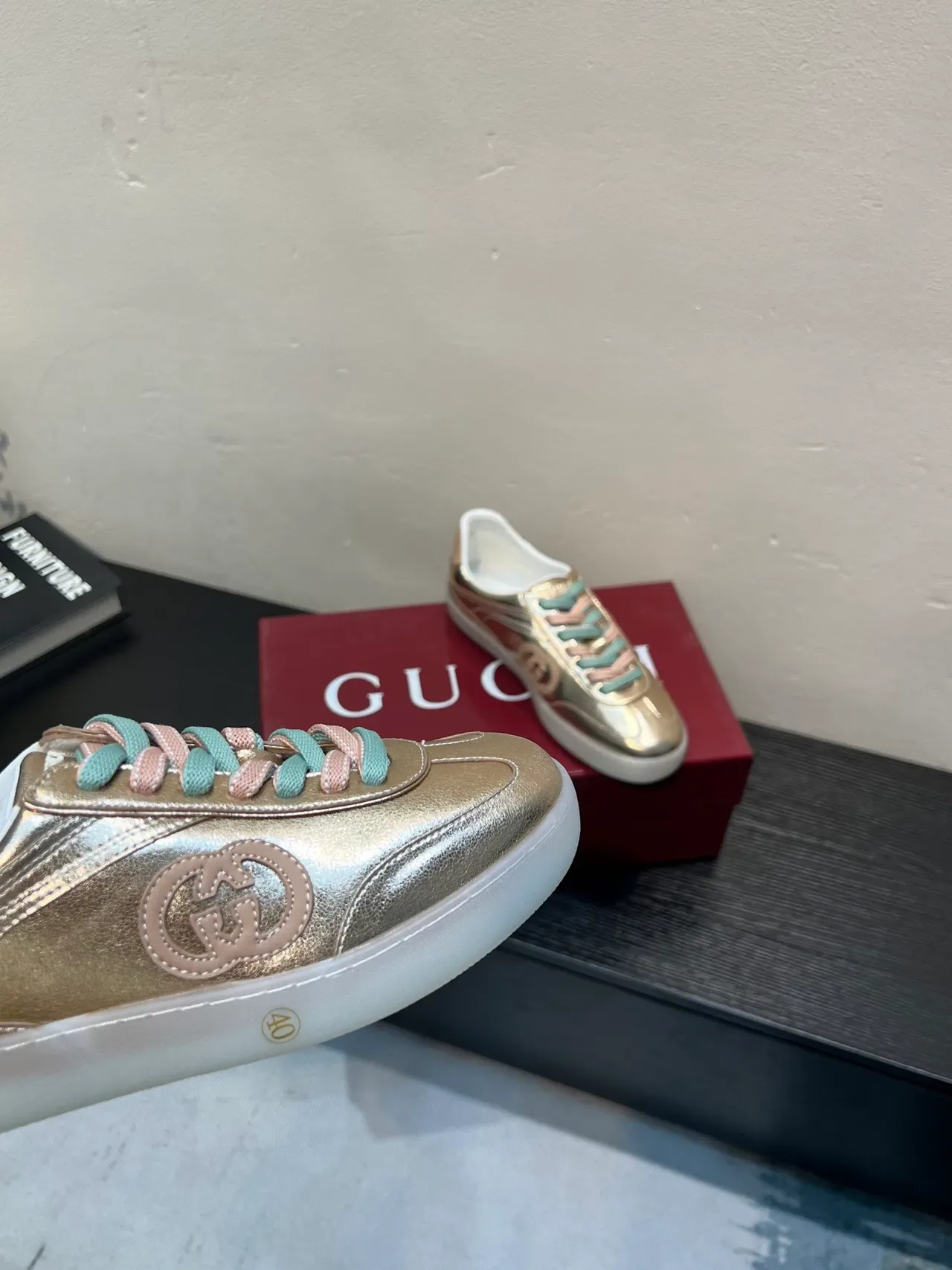 Gucci Gold Multicolor Metallic Leather Interlocking G Patch Lifestyle Sneakers 9