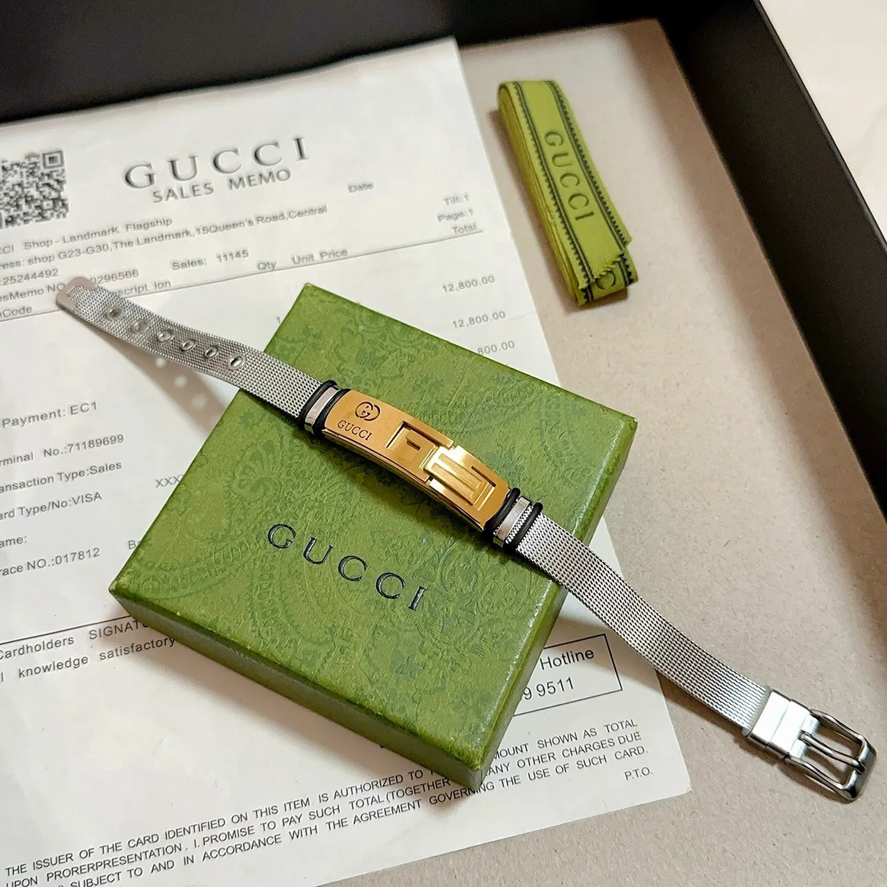Gucci Gold-Tone Clasp Silver Mesh Bracelet 7