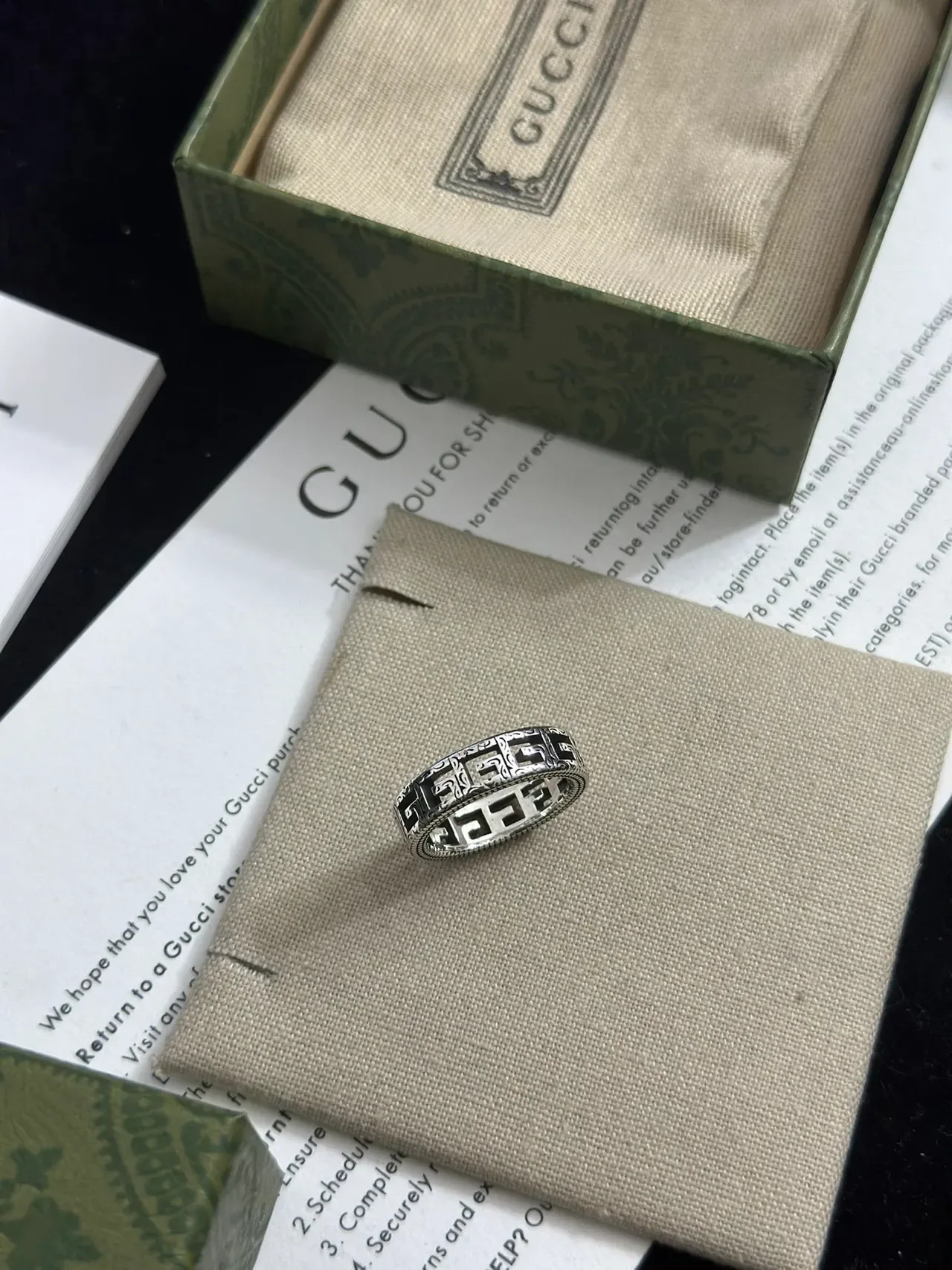Gucci Greek Key Motif Silver and Black Ring 2
