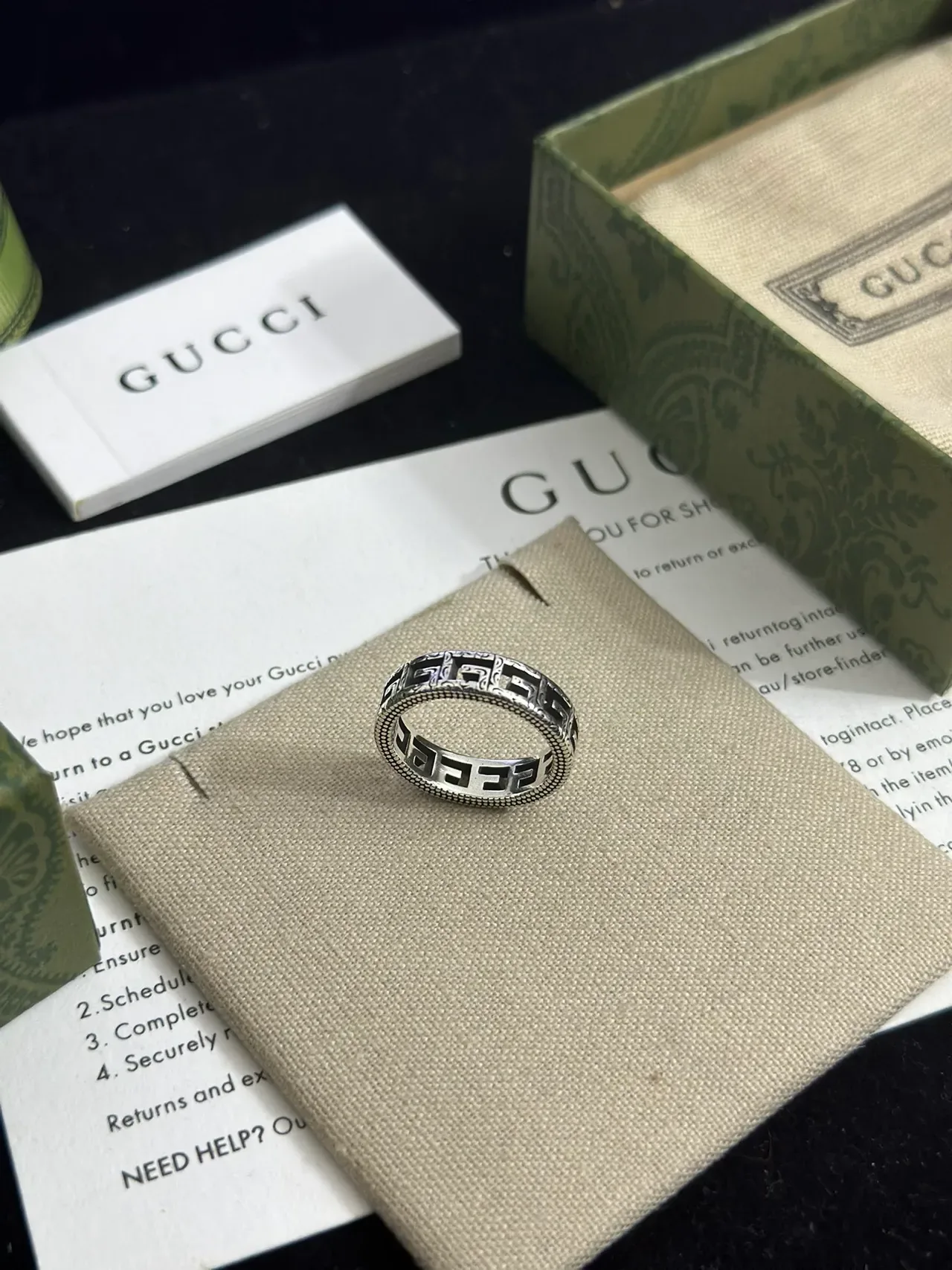 Gucci Greek Key Motif Silver and Black Ring 3