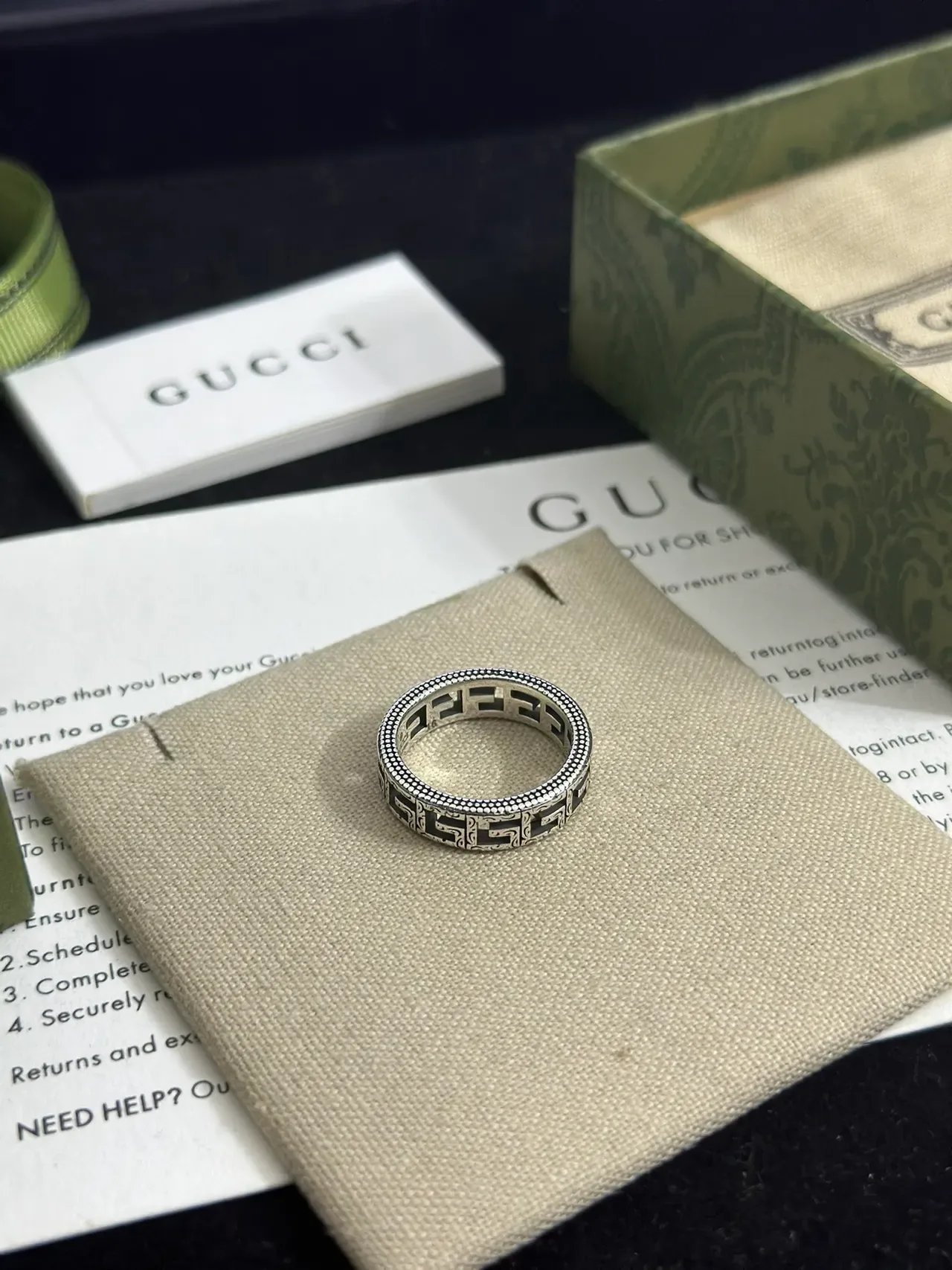 Gucci Greek Key Motif Silver and Black Ring 4