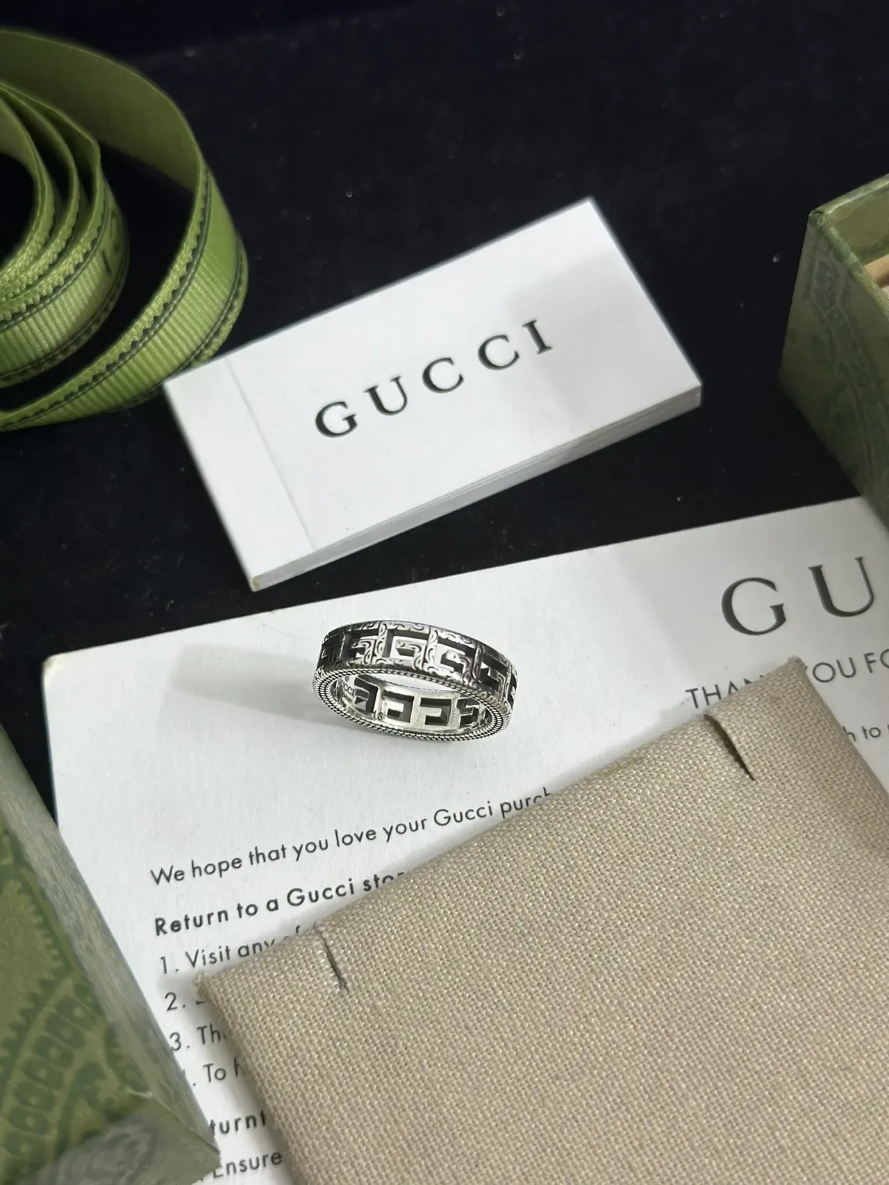 Gucci Greek Key Motif Silver and Black Ring 5