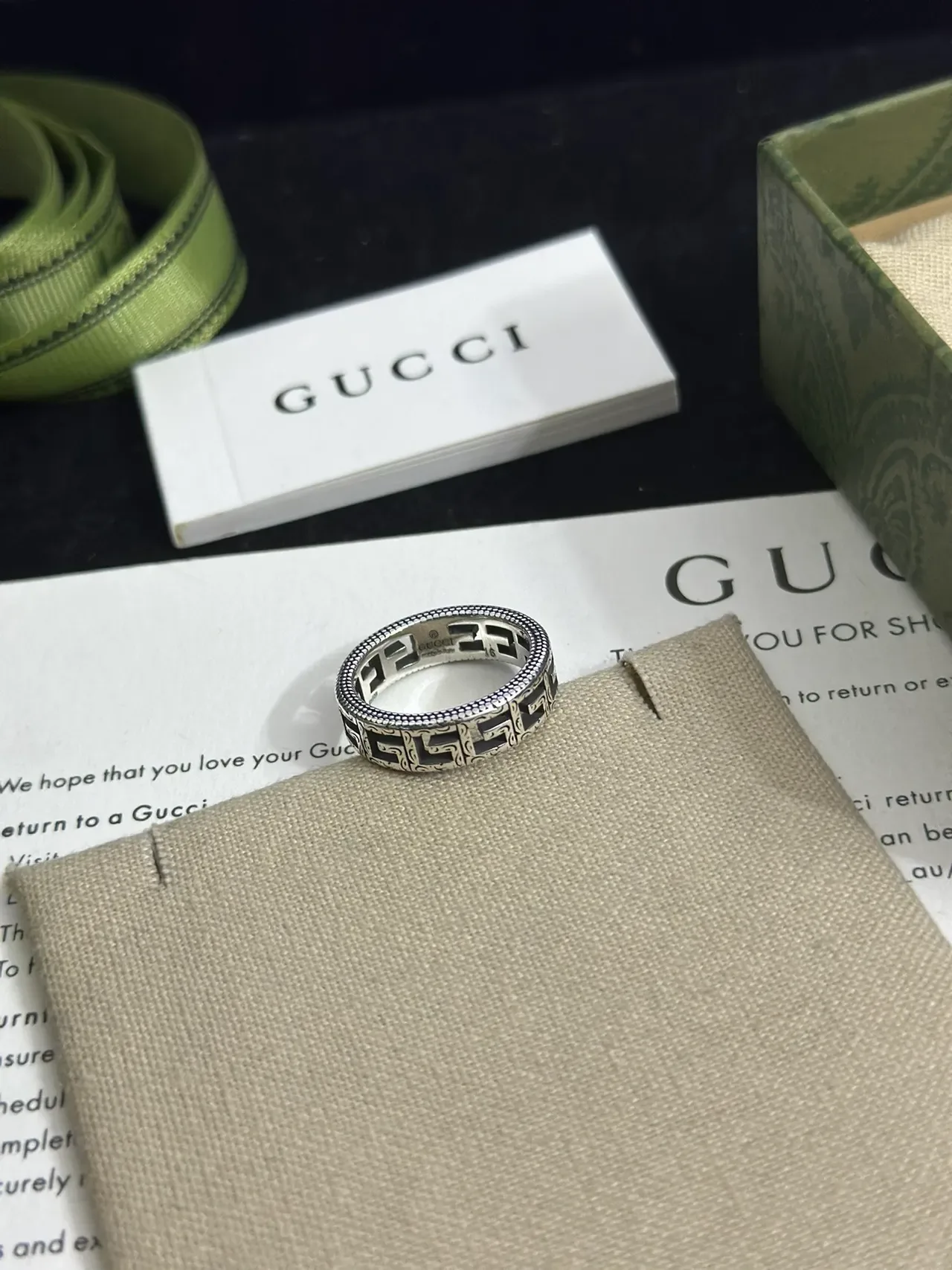 Gucci Greek Key Motif Silver and Black Ring 6