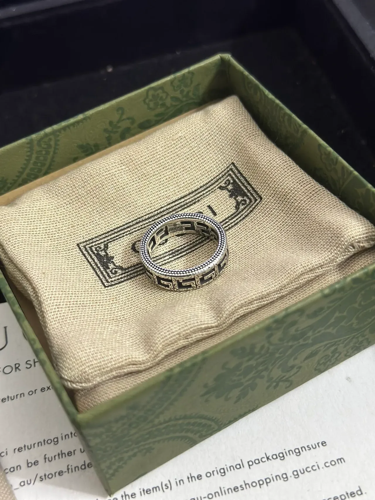 Gucci Greek Key Motif Silver and Black Ring 7