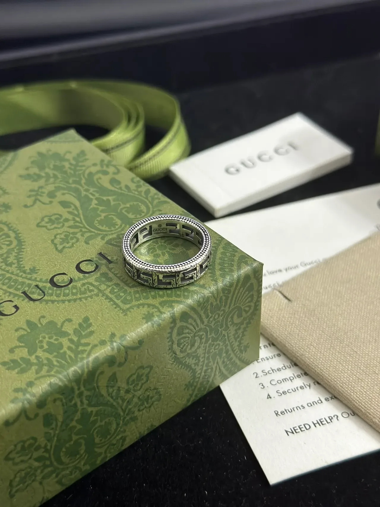 Gucci Greek Key Motif Silver and Black Ring 8