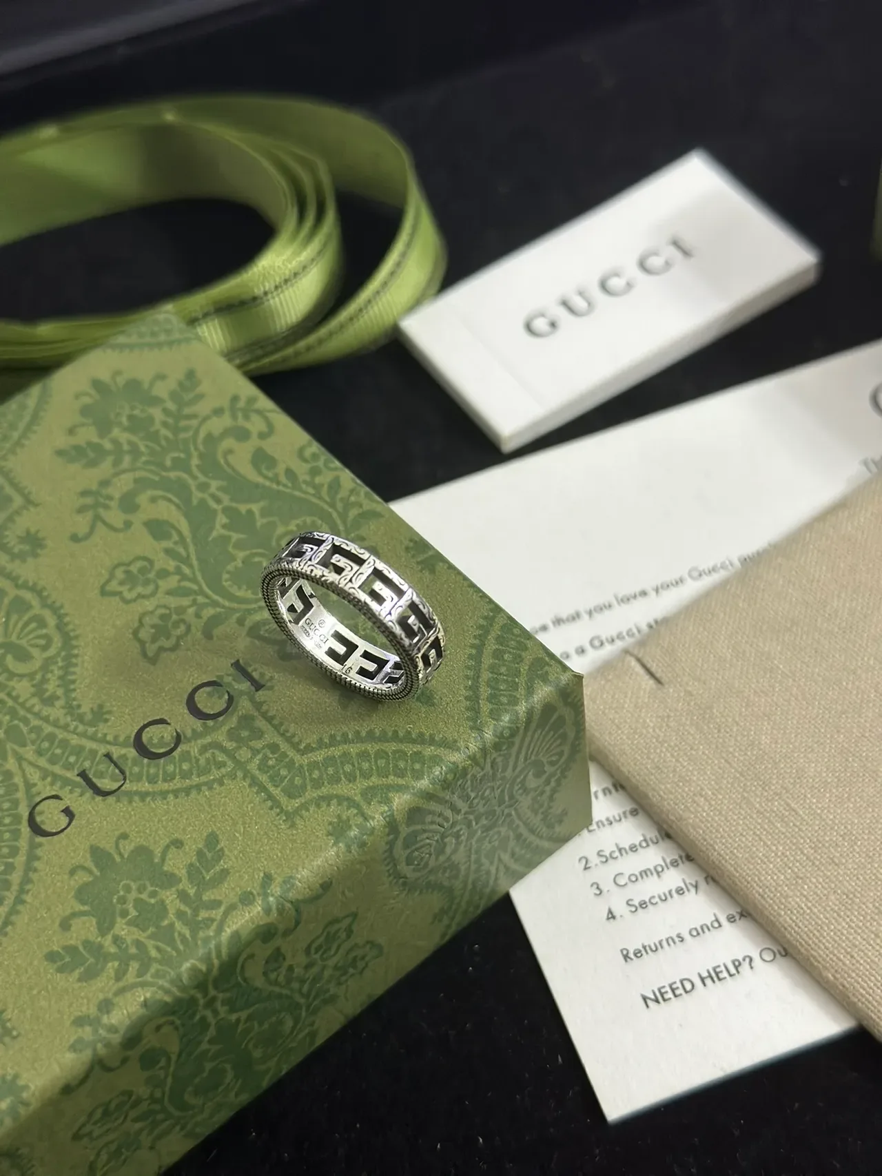 Gucci Greek Key Motif Silver and Black Ring 9