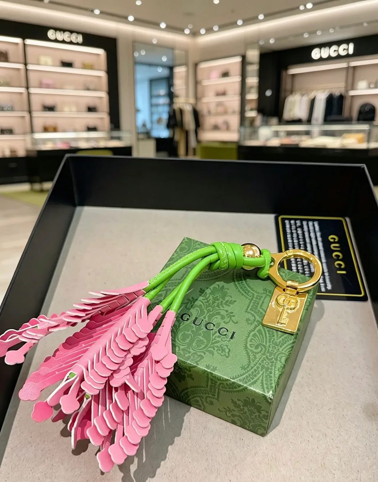 Gucci Green Pink Leather Tassel Knotted Cord Handbag 3