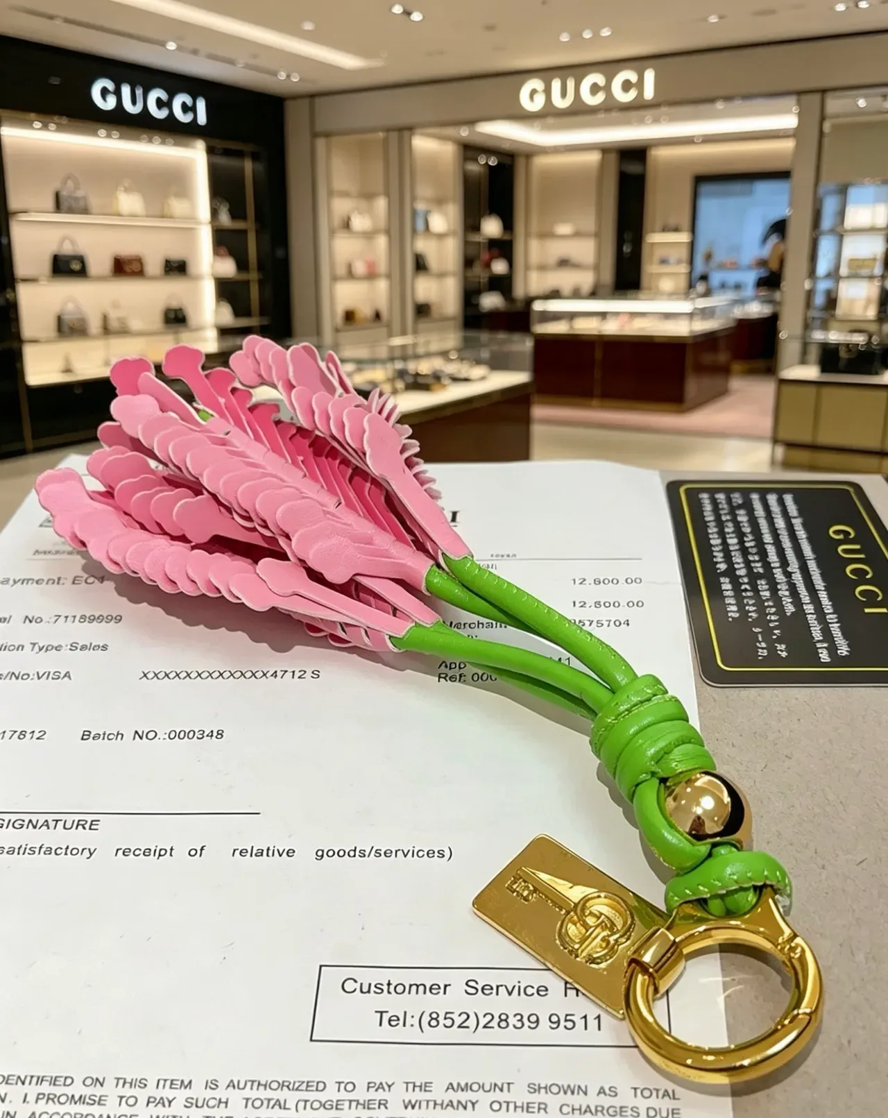 Gucci Green Pink Leather Tassel Knotted Cord Handbag 4
