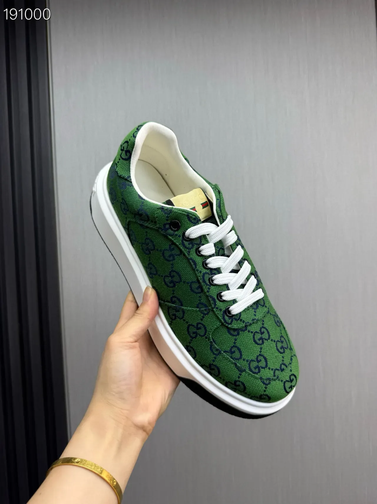 Gucci Green White GG Monogram Canvas Chunky Platform Sole Lifestyle Sneakers 3