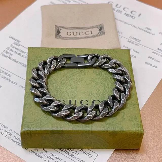 Gucci Heavy Curb-Link Oxidized Silver Bracelet 5