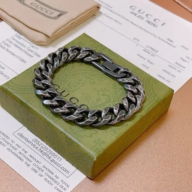 Gucci Heavy Curb-Link Oxidized Silver Bracelet 6