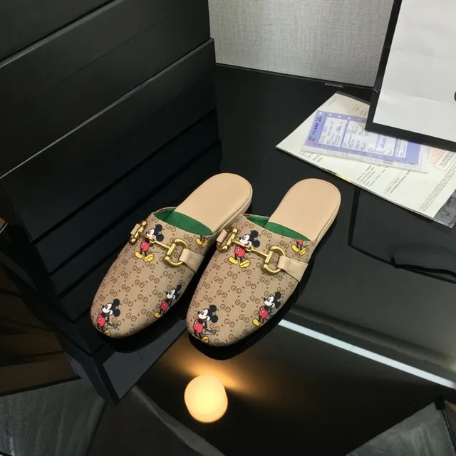 Gucci Horsebit 1955 Beige Multicolor GG Monogram Canvas Mickey Mouse Print Casual Shoes 8