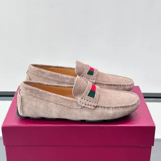 Gucci Horsebit 1955 बेज सूड वेब स्ट्राइप लोफर