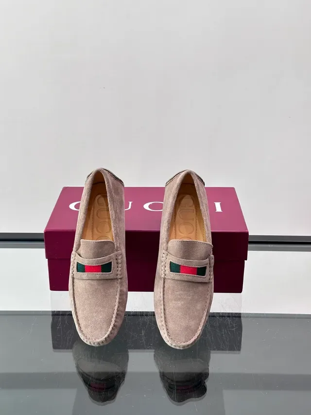 Gucci Horsebit 1955 Beige Suede Web Stripe Loafers 4