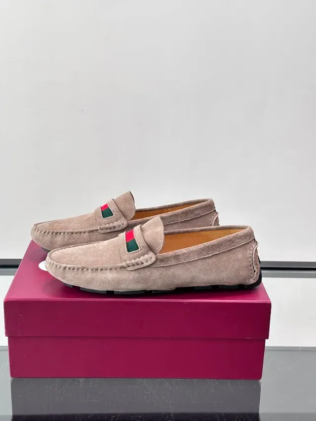 Gucci Horsebit 1955 Beige Suede Web Stripe Loafers 5