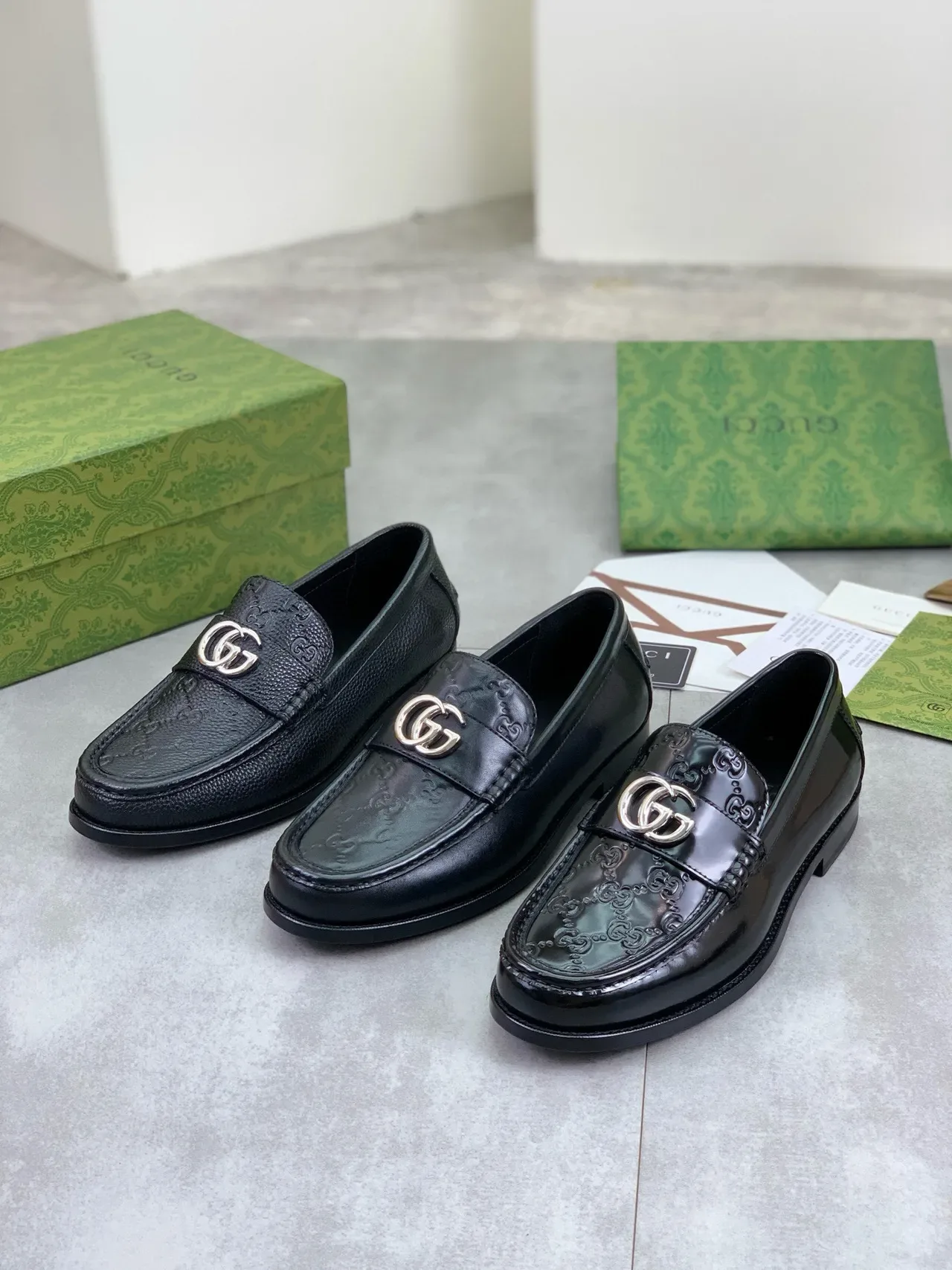 Gucci Horsebit 1955 Black GG-Embossed Pebbled Leather Loafers 2