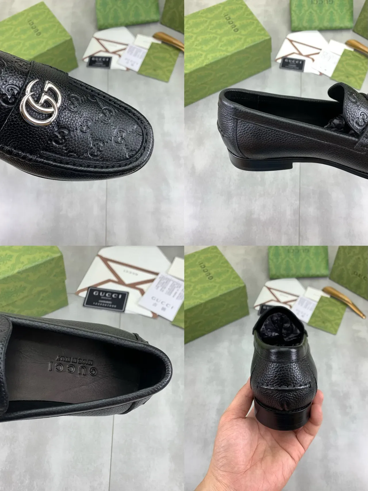 Gucci Horsebit 1955 Black GG-Embossed Pebbled Leather Loafers 3