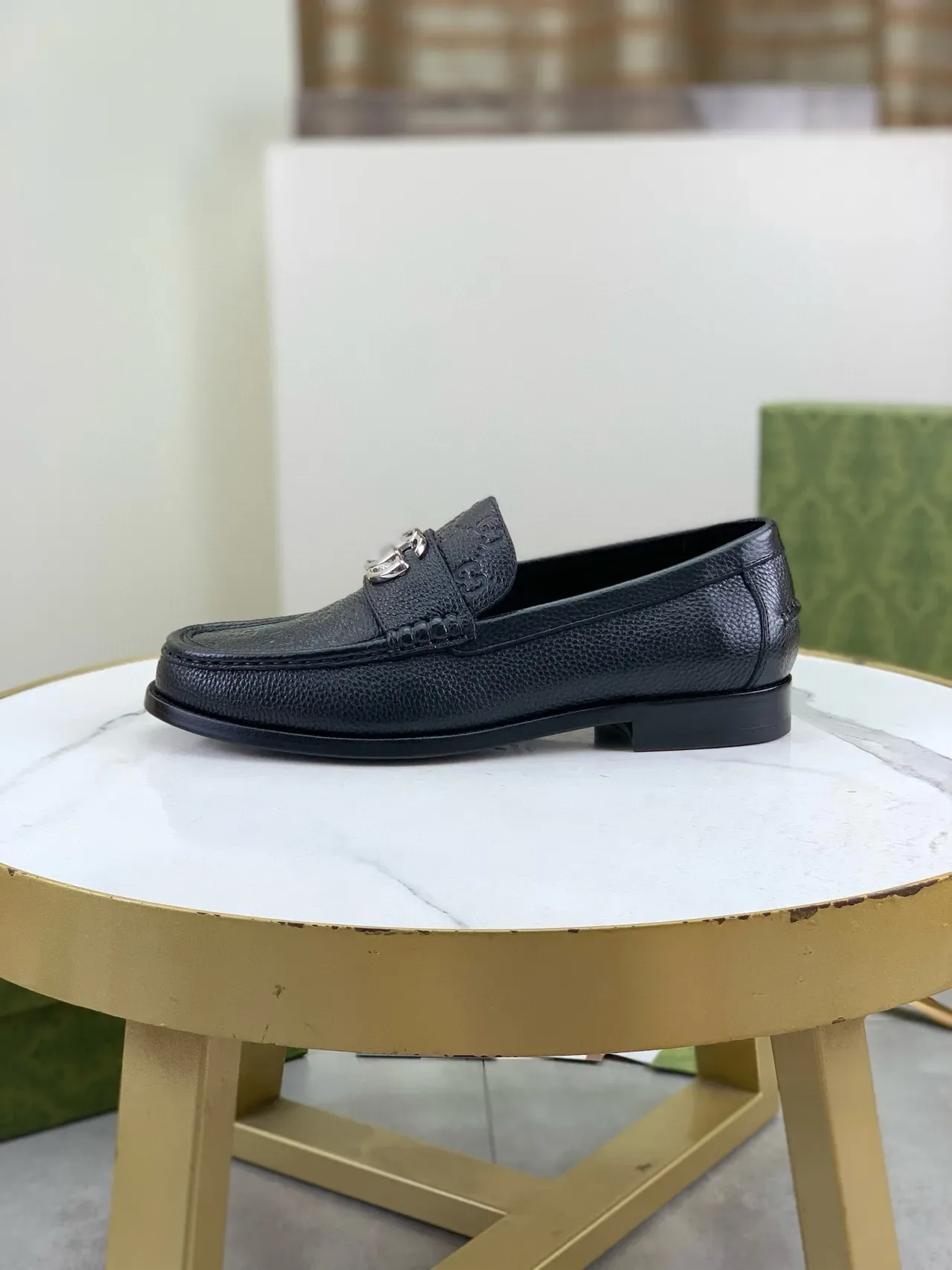 Gucci Horsebit 1955 Black GG-Embossed Pebbled Leather Loafers 6