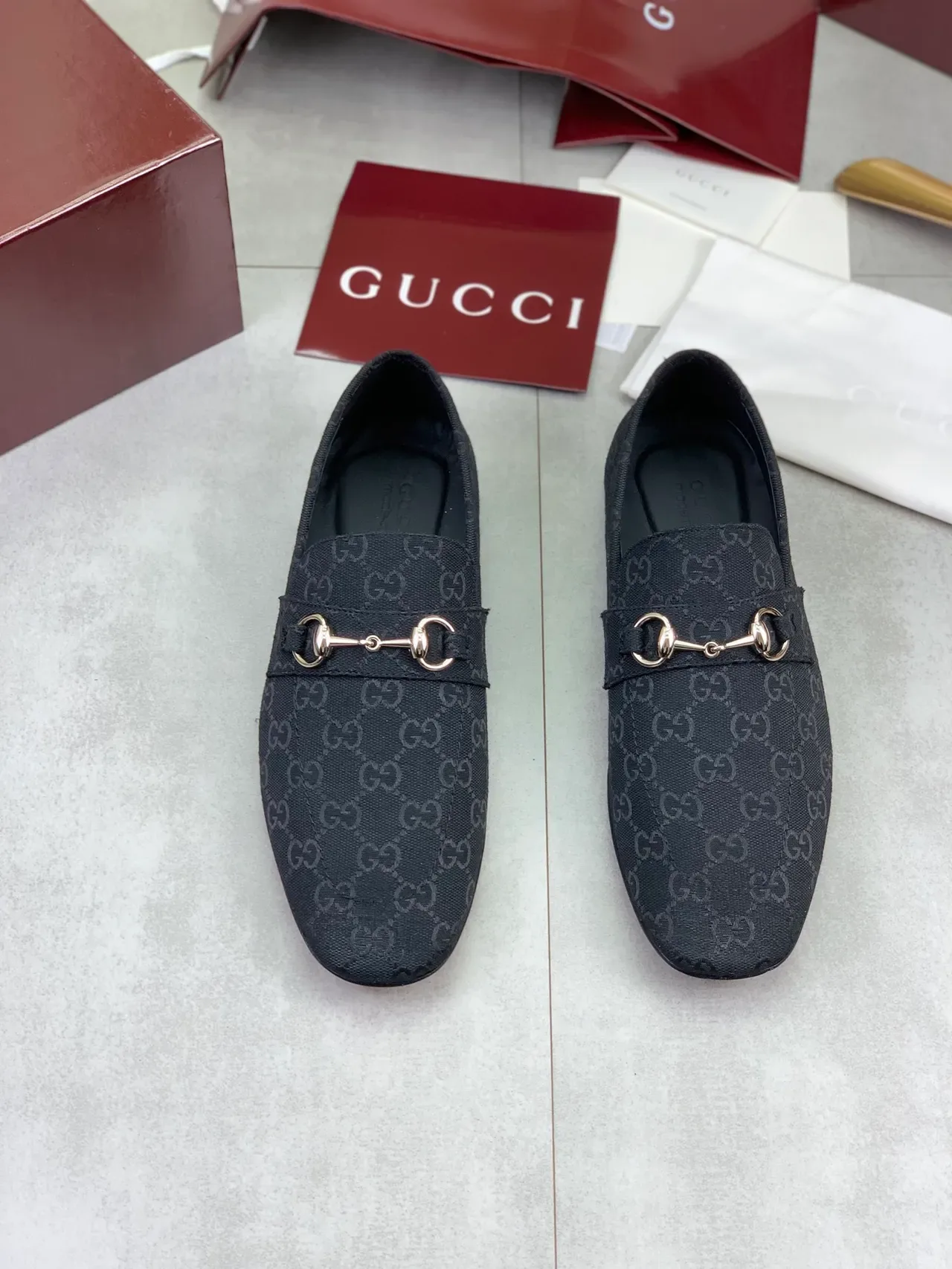 Gucci Horsebit 1955 Black GG Monogram Loafers 5