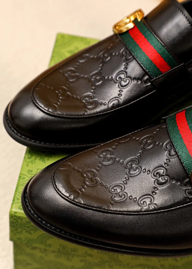 Gucci Horsebit 1955 Black Green Embossed GG Monogram Web Strap Loafer 5